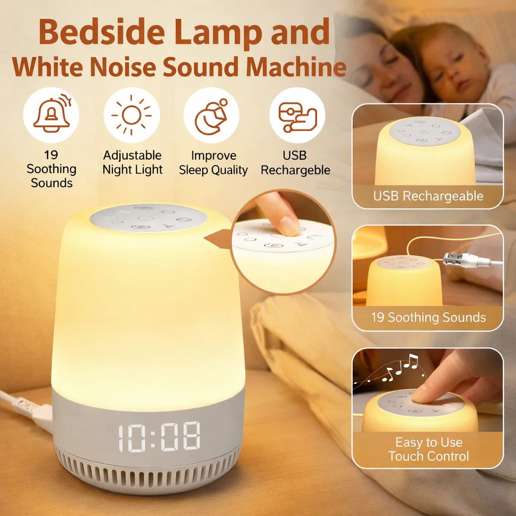 White Noise Machine for Sleeping with Night Light, Portable Sleep Sound Machine, 19 Soothing Sounds for Home Travel Relaxation