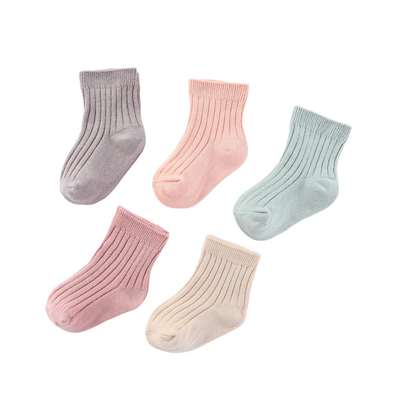Four Seasons Baby Socks 0-5T Mid Calf Cotton Soft Breathable Infant Accessories 5 Pairs