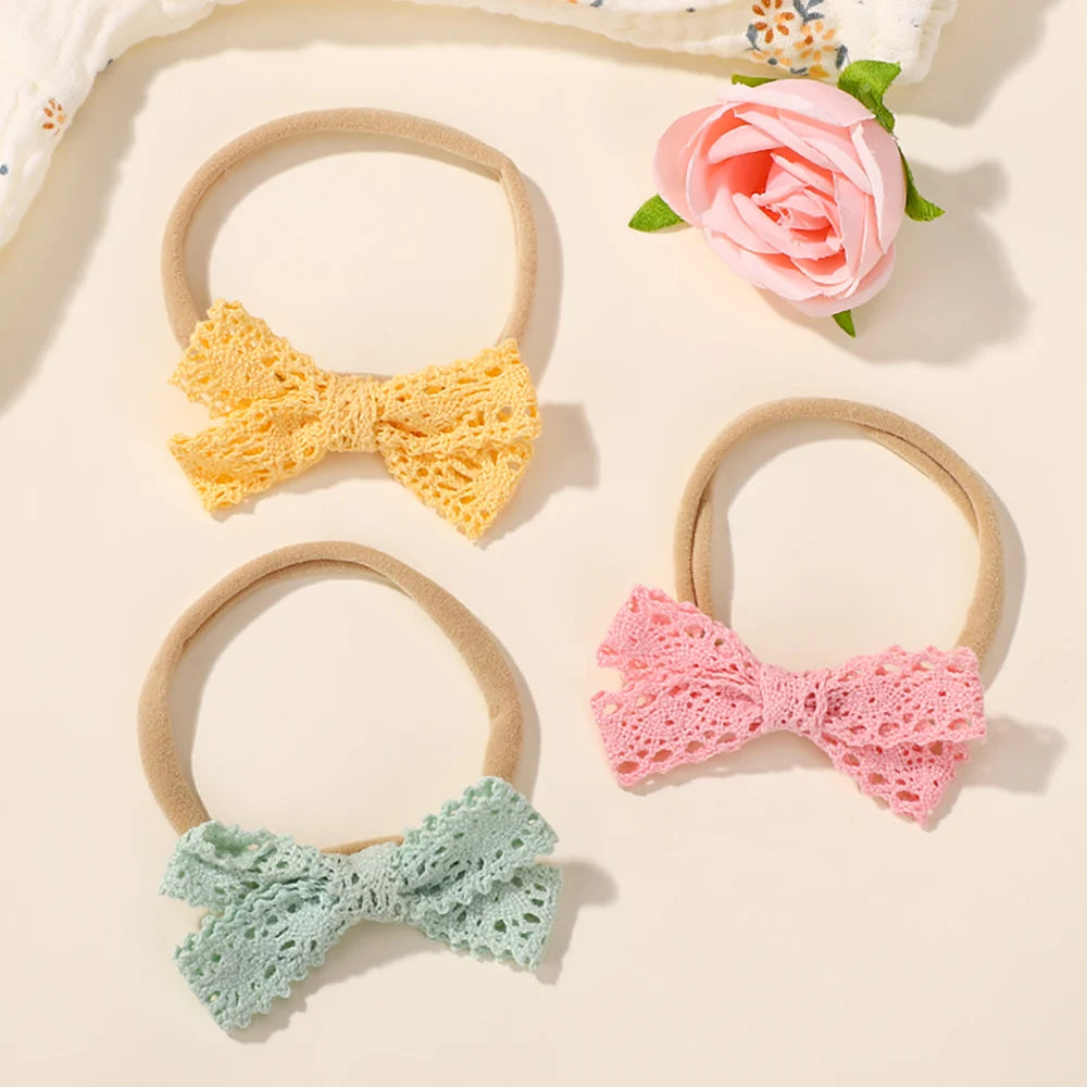 8Pcs Baby Elastic Nylon Hair Band Lace Cheer Bows Headband for Girls Casual Headdress Boutique Baby Headwear
