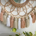 Boho Pink Tassel Garland with Wood Beads Cute Wall Hanging Banner for Nursery Kids Bedroom Birthday Office Party Wedding Decor
