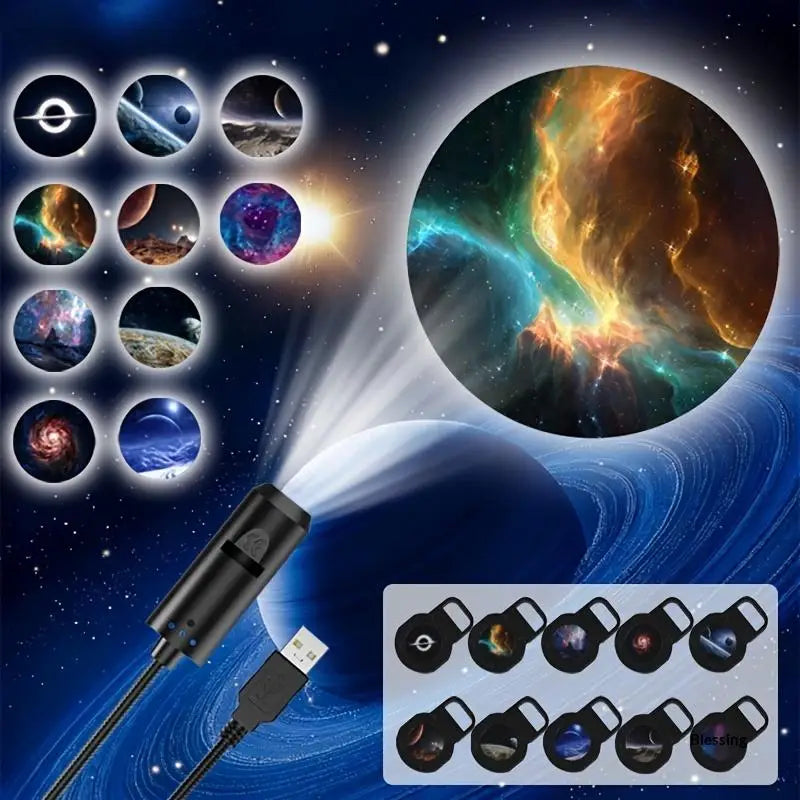 LED USB Projector Light 3/6pcs Projection Patterns- Adjustable Whale Butterfly Jellyfish Starfish Night Light Festival Gift