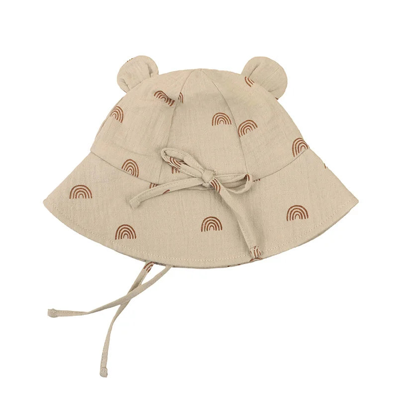 Muslin Baby Sun Hat Cartoon Print Kids Cap for Girls Boys 100% Cotton Toddler Summer Hats Children Panama Baby Cap 1-3Y