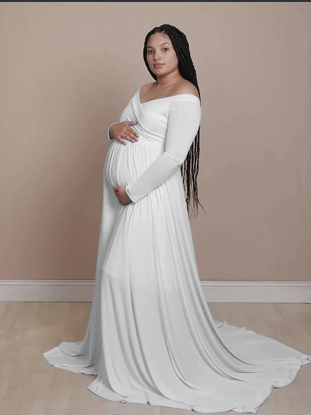 Maternity V-neck Gown Long Sleeve Trailing Maxi Dress Elegant Photo Shoot For Pregnant Women Photography