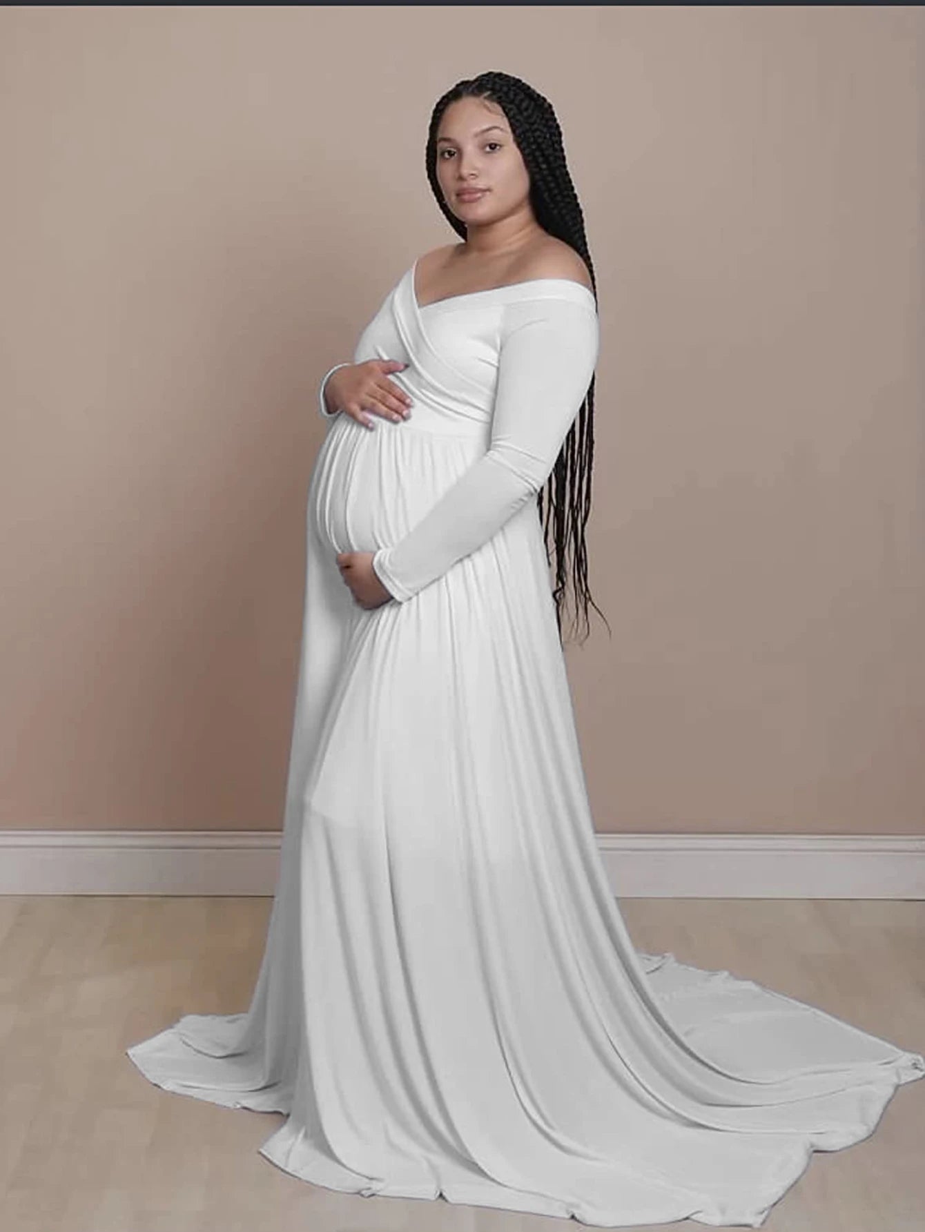 Maternity V-neck Gown Long Sleeve Trailing Maxi Dress Elegant Photo Shoot For Pregnant Women Photography