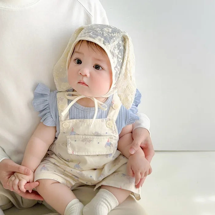 Baby Girl Lace Hat Newborn Photography Props Rabbit Bunny  Cap Baby Photo Studio Beanie Cap