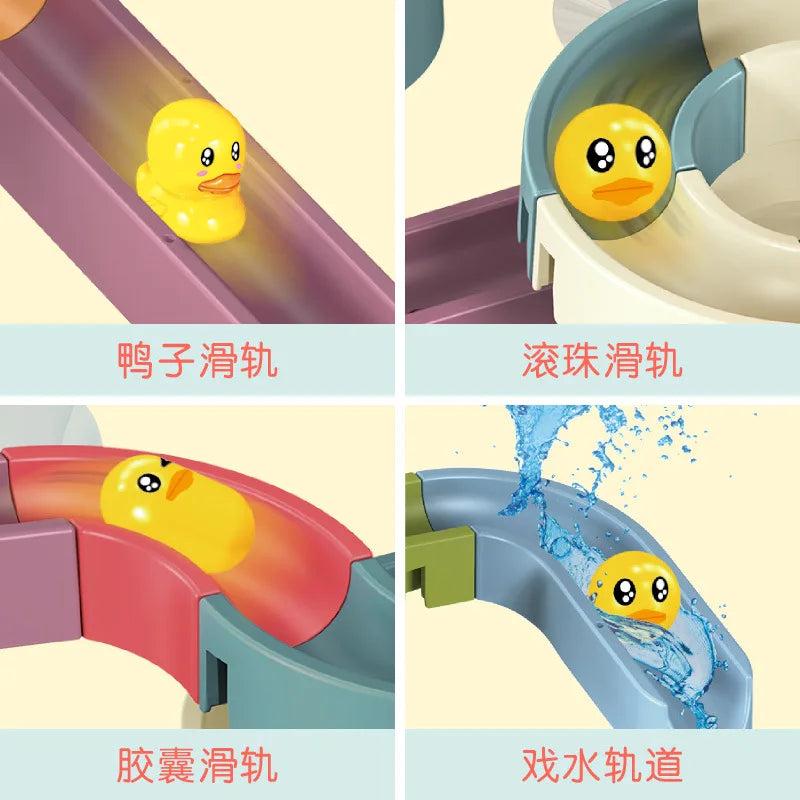 Children Bathtub Toy Slide Shower DIY assembly water track bath turn Happy Duckling Track Games Play Water Toys