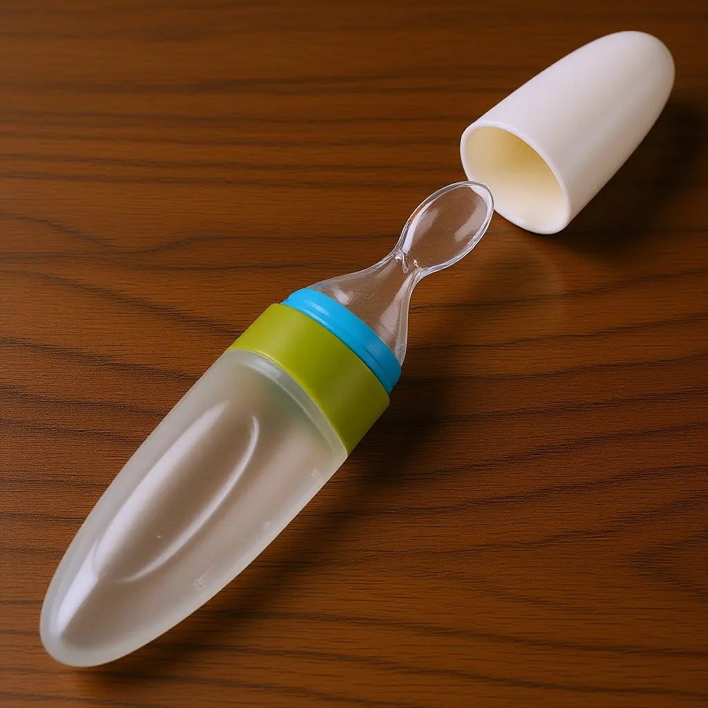 Silicone Baby Food Dispensing Spoon Soft Tip Infant Feeder Squeeze Spoon for Weaning Feeding Oatmeal Cereal Tableware