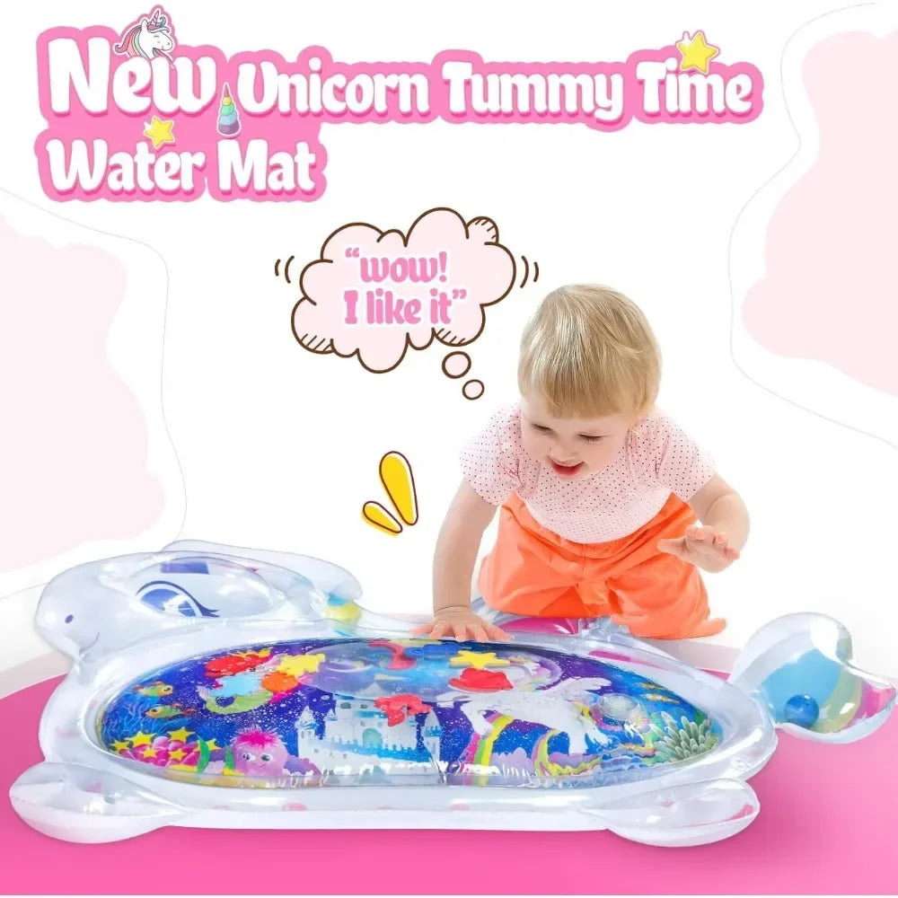 Baby Water Mat Inflatable Unicorn Tummy Time Watermat Water Play Sensory Toy for Infants Portable Travel Water Pad for Baby Gift