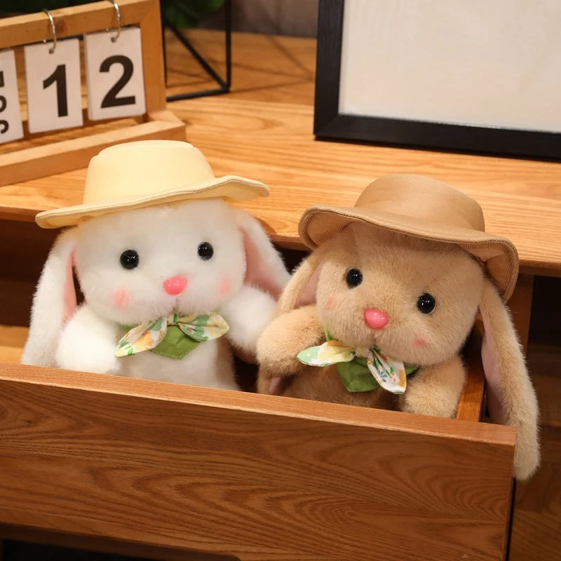 Hot Lovely Outing Trip Bunny Plush Toys Fluffy Cozy Cartoon Sun Hat Little Rabbit Doll Gentle Children Companion Xmas Gift