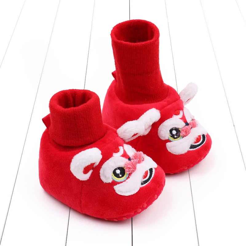 New Year Tiger Head Baby Girls Boys Shoes Socks Tradition Chinese Clothing Soft Sole Comfortable Neonatal Prewalker Indoor Shoes
