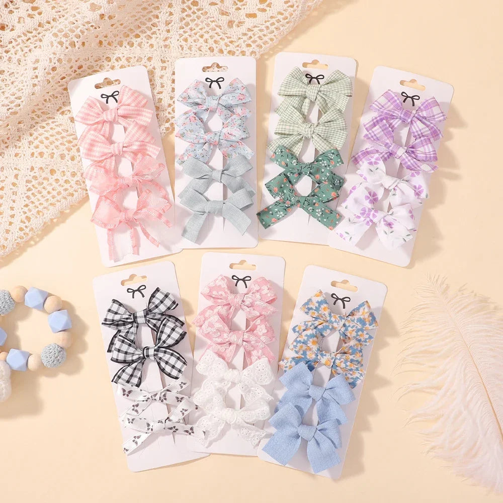 4Pcs/Set Baby Girls Hair Accessories Sweet Plaid Flowers Lace Bows Hair Clips Lovely Ins Hairpin Barrette Headwear