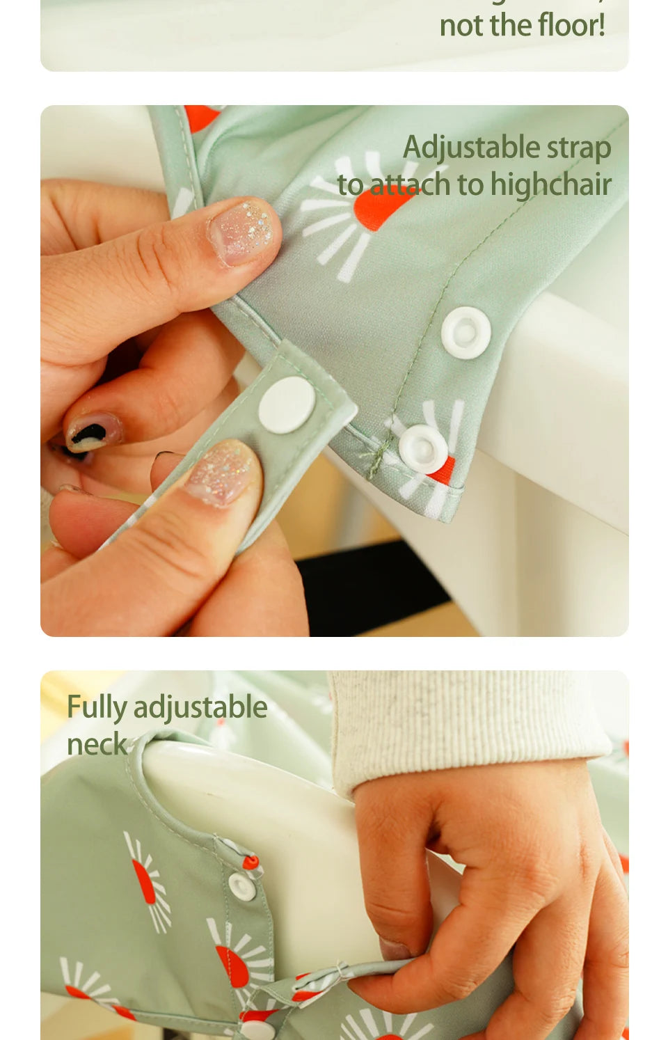 Elinfant New 1 Pc Table Use Polyester Waterproof Fashion Printed Snap Buttons Design Long Sleeve Mess Proof Baby Feeding Bib