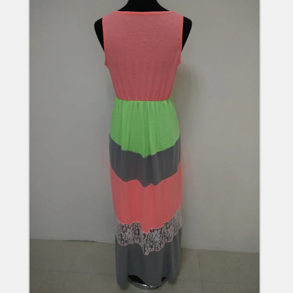 2026 Neon-Coloured Lace Family Matching Mother Daughter Dresses Clothes Striped Mom Dress Kids Child Outfits Mum Sister Baby