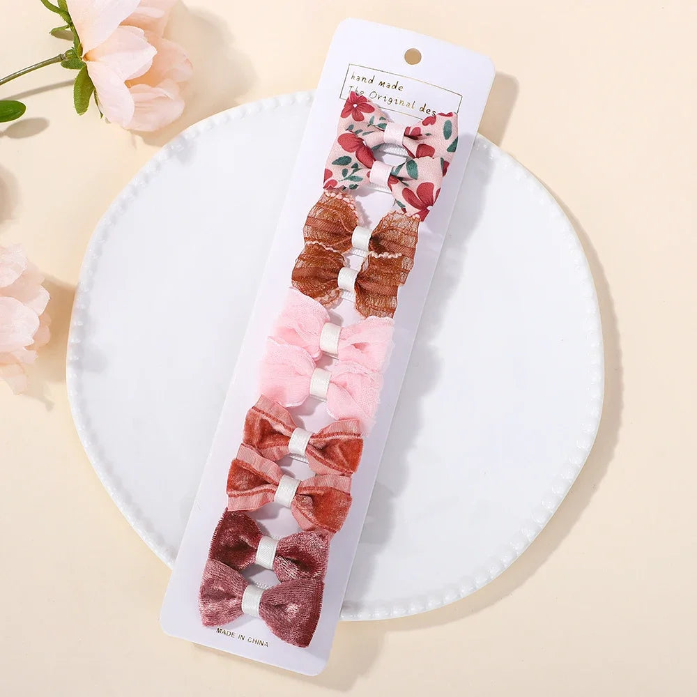 Hair Clips For Girls 10 Piece Bowknot Printing Cloth Hair Grips Set For Everyday Use And Boutique Style