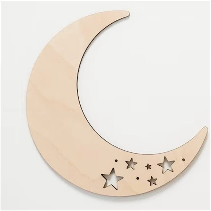 Ins Nordic Style Wooden Self-Adhesive Moon and Star Wall Decoration, Themed Wood Wall Art, Wall Stickers, Wooden Letters, Phrases with Adhesive Dots, Reusable and Easy to Stick, Suitable for Living Room, Bedroom, Playroom Dec