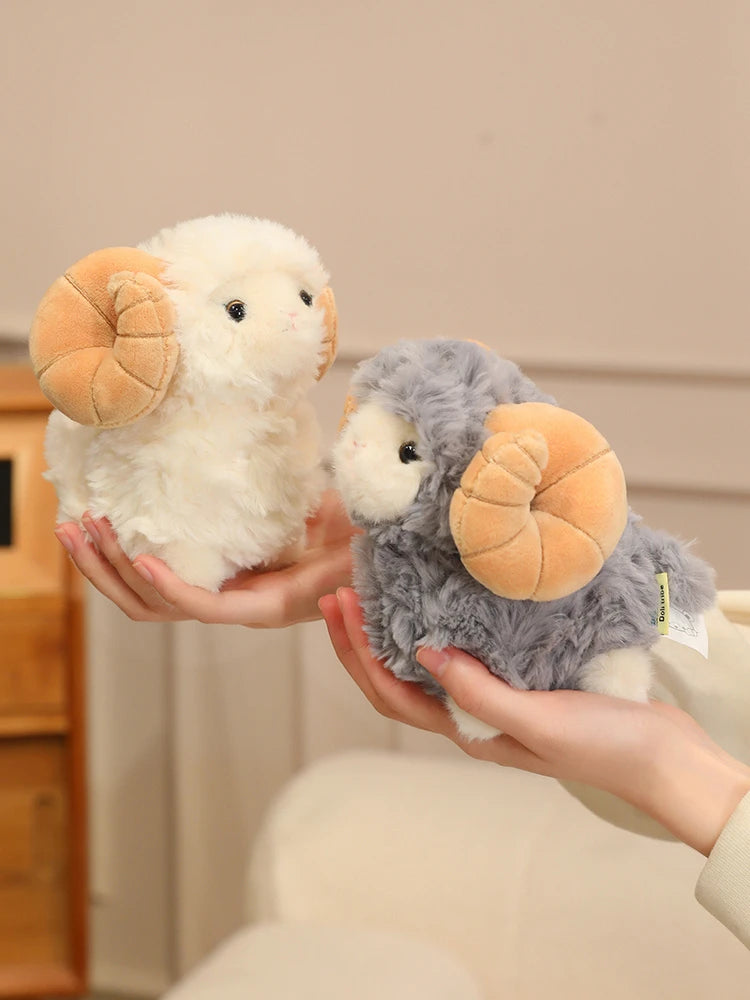New Gentle Lovely Sheep Plush Toys Soft Fluffy Big Horns Sheep Doll Warm Cozy Hugging Appease Animal Doll Birthday Gift To Girls