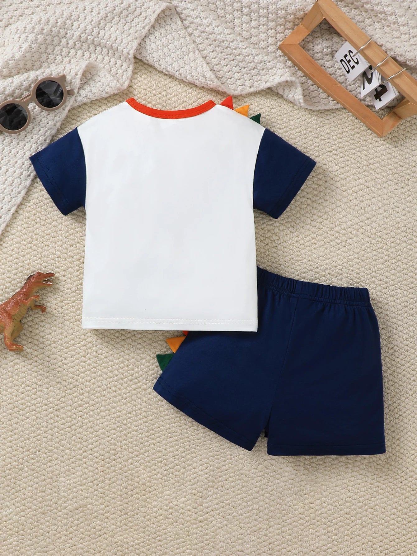 2Pcs Boy baby Casual Set Cartoon Dinosaur short sleeved+navy blue shorts set for Handsome Boys 0-3 Years old Summer set
