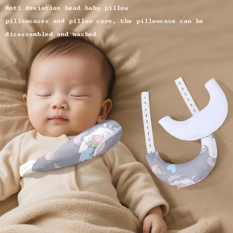 Baby Pillow Newborn Soft Breathable Crescent-shaped Pillows Cartoon Print Neck Correction Pillow for Baby Infant 1-3 Years