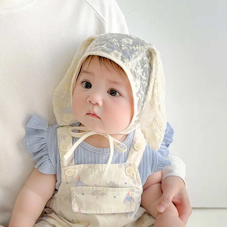 Baby Girl Lace Hat Newborn Photography Props Rabbit Bunny  Cap Baby Photo Studio Beanie Cap