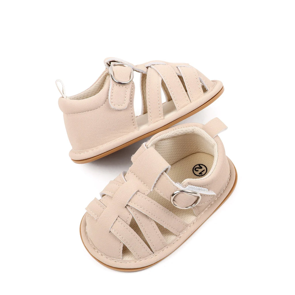 Cross Strap Hook and Loop Baby Walking Sandals Summer Lightweight Breathable Rubber Sole Newborn Casual Footwear For 0-18 Months
