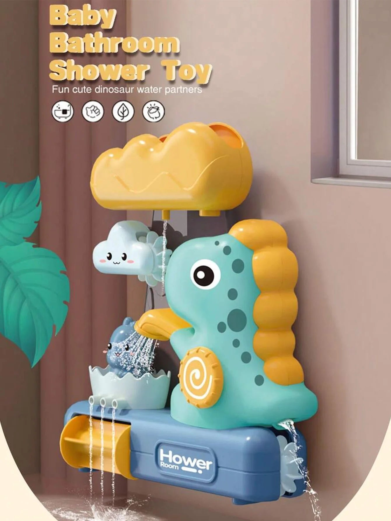 Baby Bath Toys Spray Toy for Kids Cartoon Dinosaur Suction Cup Dinosaur Bath Toys for Toddlers Animal Sprinkler Waterwheel Water