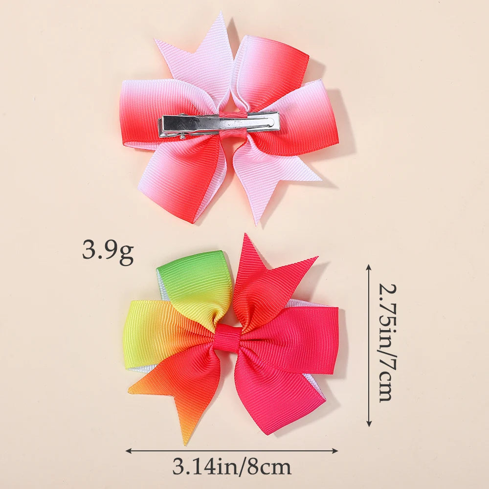 60Pcs Random Bowknot Hair Bangs Hairgripes 3 Inch Rainbow Bow Hairclip Girls Lovely Travel Headwear