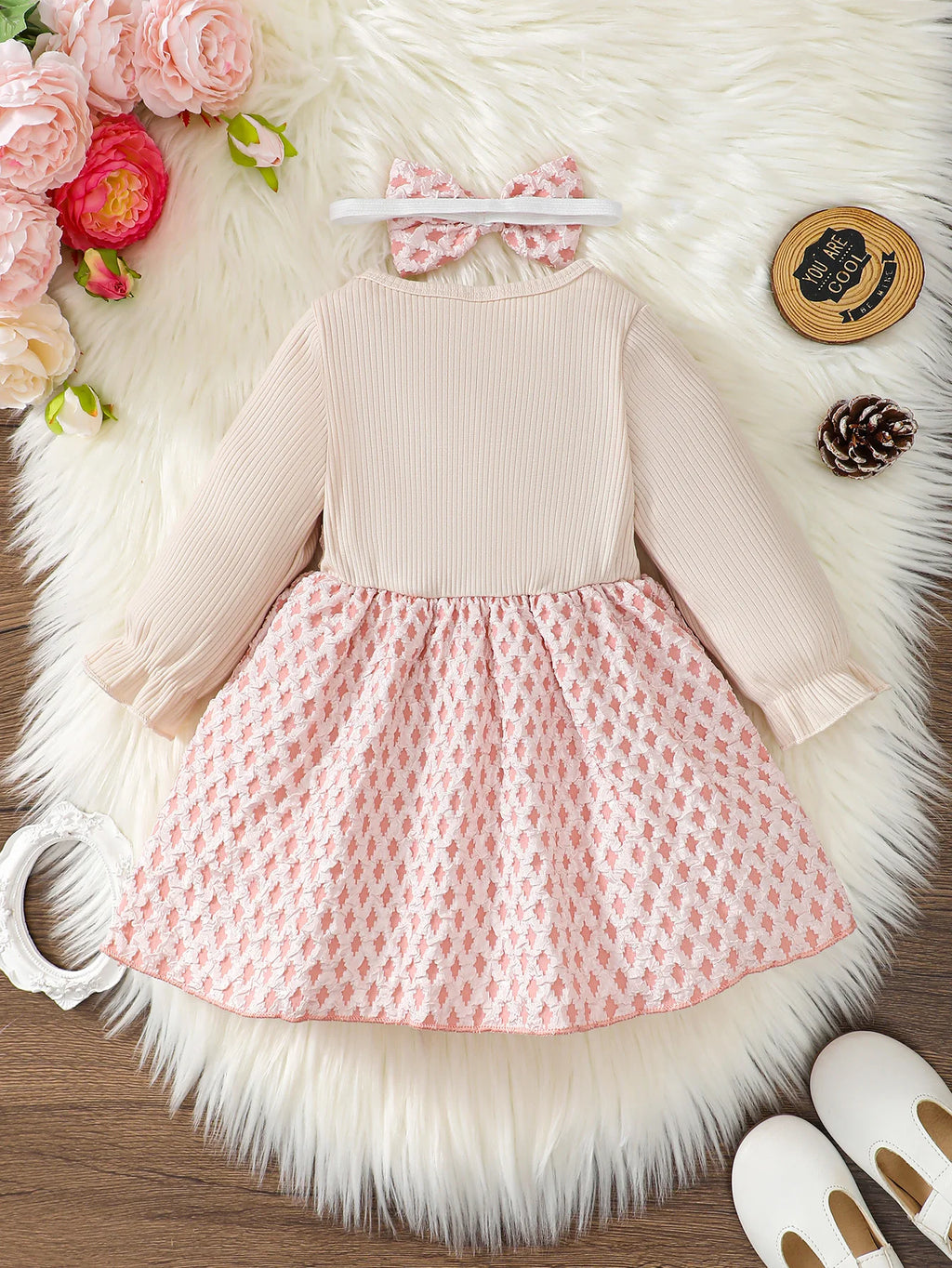 2Pcs Toddler Baby Girl Dress Bow Spring Autumn Princess Dress+Headband 0-3 Year old Cute Little girl Festival Party Dress