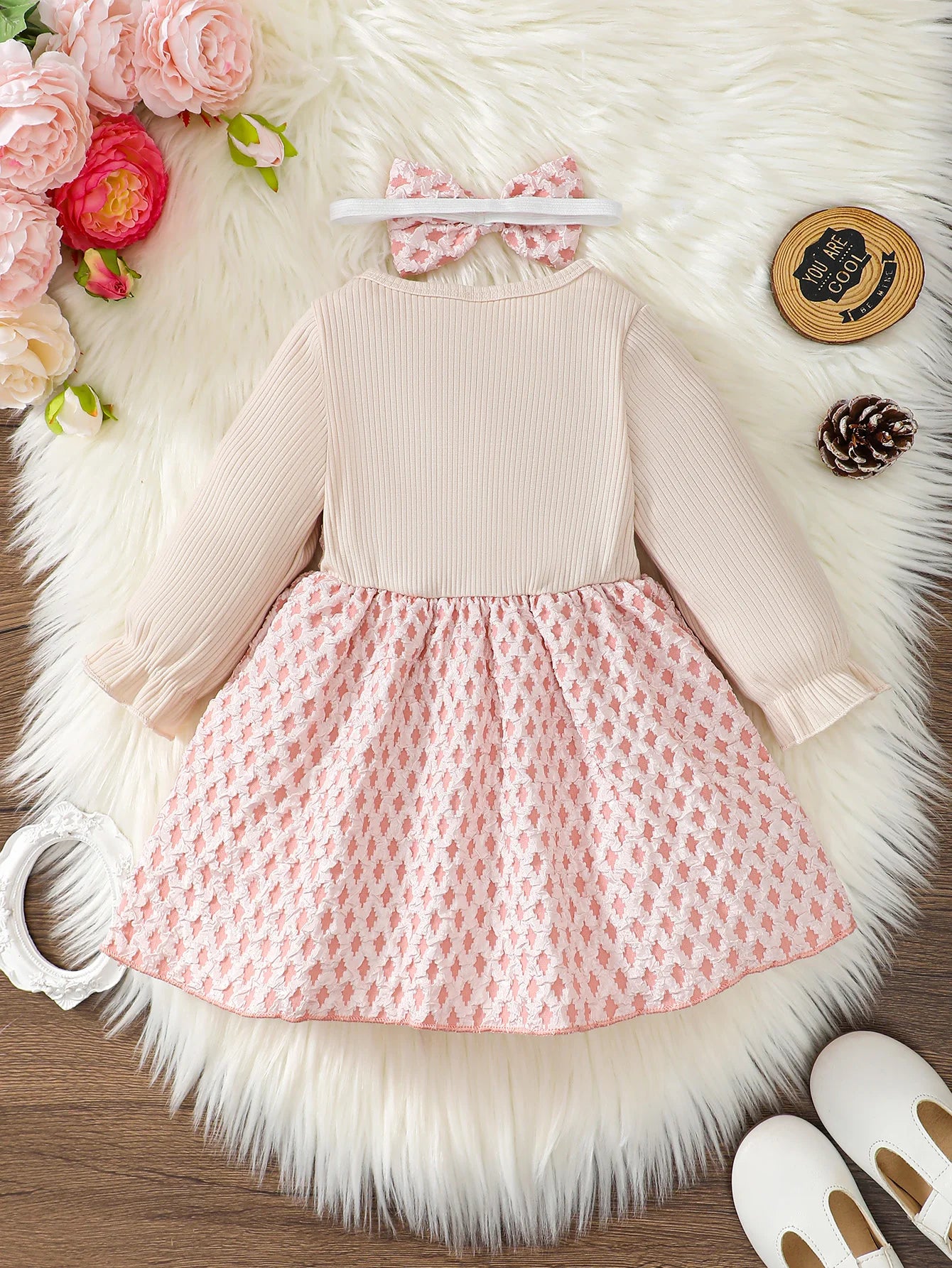 2Pcs Toddler Baby Girl Dress Bow Spring Autumn Princess Dress+Headband 0-3 Year old Cute Little girl Festival Party Dress