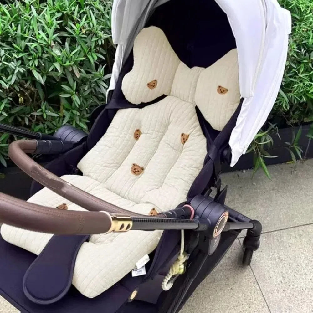 Universal Comfort Soft Stroller Seat Cushion Cute Bear Embroidery Baby Pram Cushion Skin-friendly Infant Seat Liner Pad Toddler
