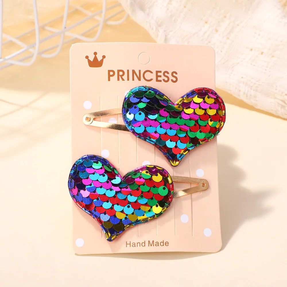 2Pcs Princess Sequin Star Heart  Hairpins Scale Cute for Girls Children Headwear Hairgrip Hair Clips Barrettes Hair Accessories