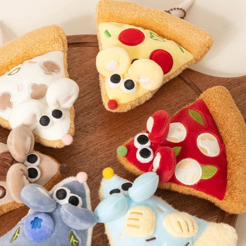 Pizza Mouse Plush Toys Hanging Pendants Creative Pizza Multiple Flavors Adorable Mouse Dolls Gifts For Birthday 14cm Decoration