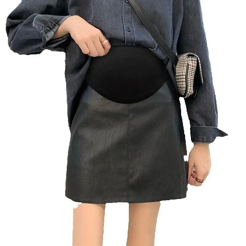 Pretty Maternity High Waist PU Leather Skirt For Pregnancy Model PMAL01 Sizes M To XXL