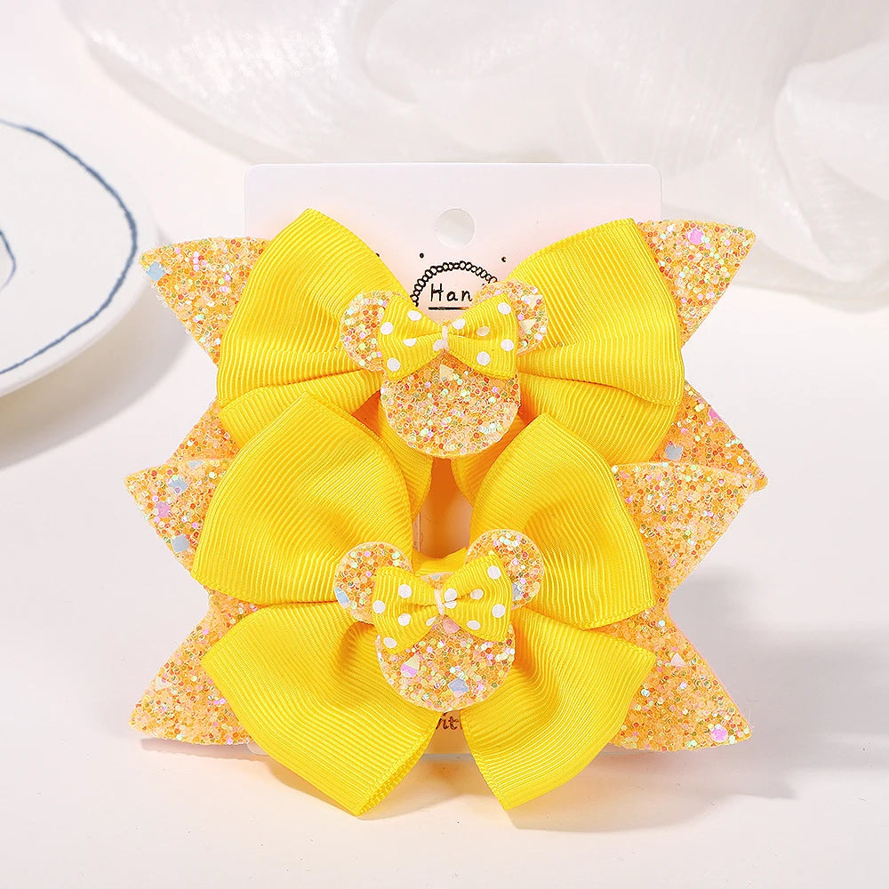 3.9 Inch Big Bows Hair Clips For Little Girls Cartoon Polka Dot Headdresses Set 2Pcs Lot