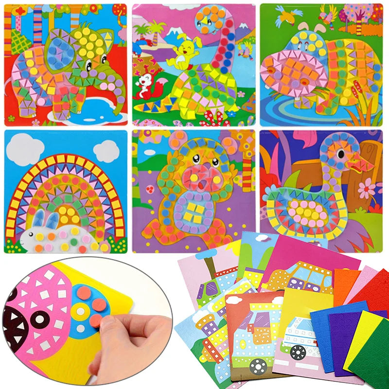 6pcs/set Mosaics Paintings 3D EVA Sticker Airplane Car Spaceship Cat Dog Animal Drawing DIY Foam Handicrafts Decoration TMZ