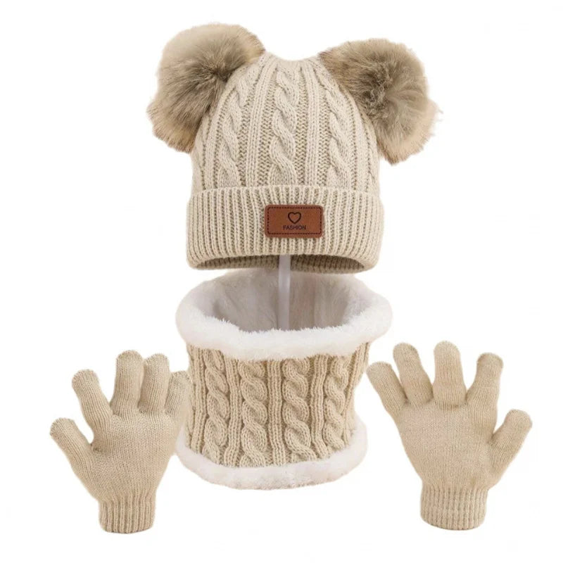 European And American Style Children'S Hat Scarf Gloves Three-Piece Set Autumn Winter Single Ball Baby Infant Casual Versatile