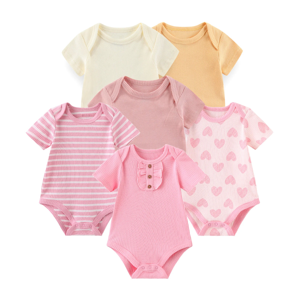 Baby Bodysuits 6 Pack Short Sleeve Cotton Soft Newborn Onesies for Boys and Girls Cartoon Prints