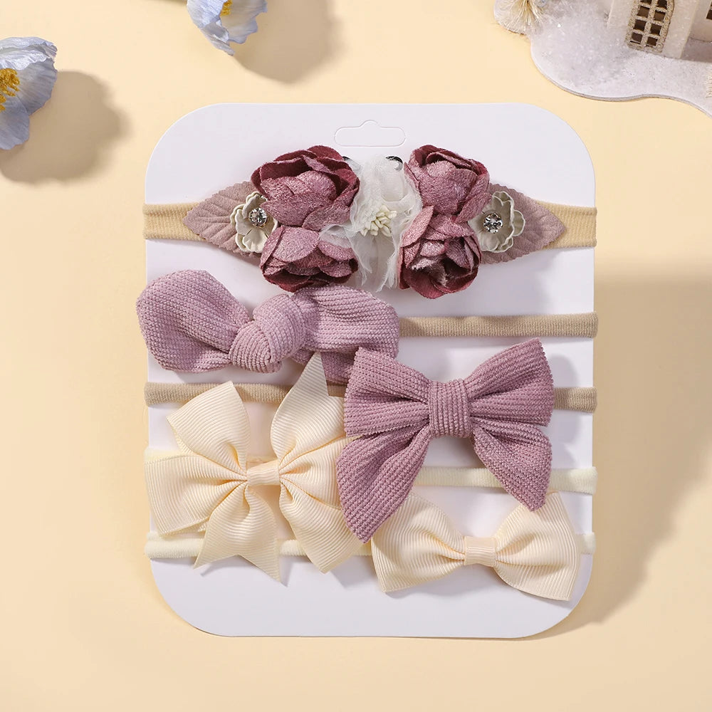 KIDS BOWS Floral Headband Elastic Bow Hairband For Baby Girls Dress Up Party Accessory