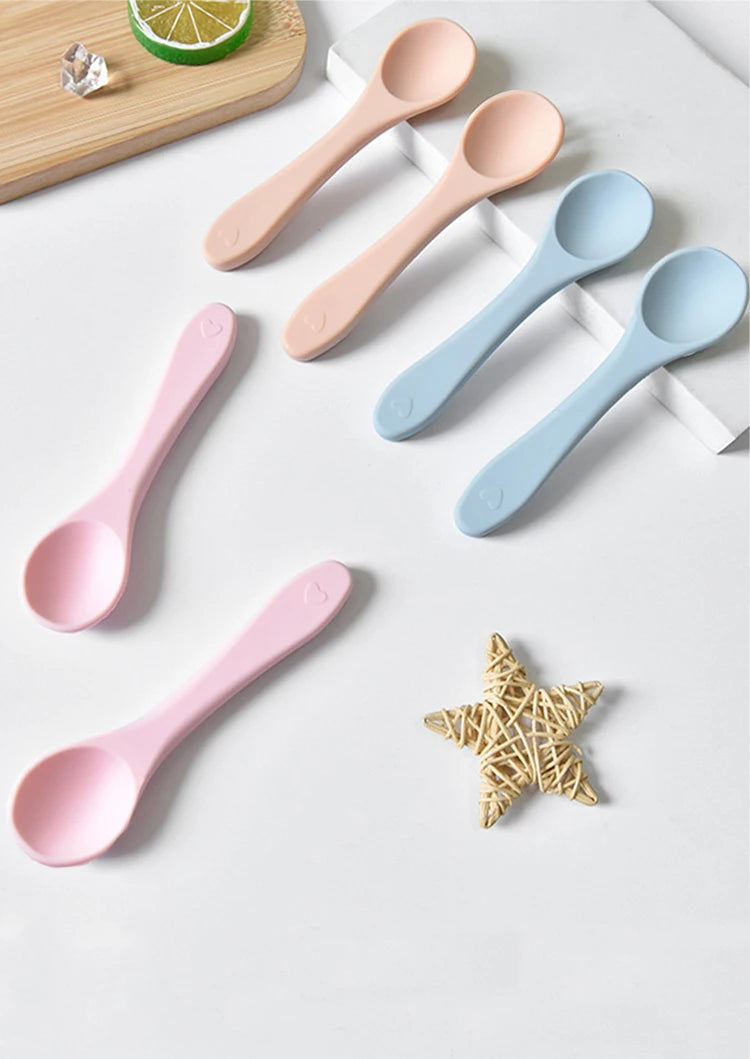 Soft Silicone Baby Feeding Spoon BPA Free Newborn Infant Weaning Spoon Heat Resistant Chewable Training  Daily Feeding Tableware