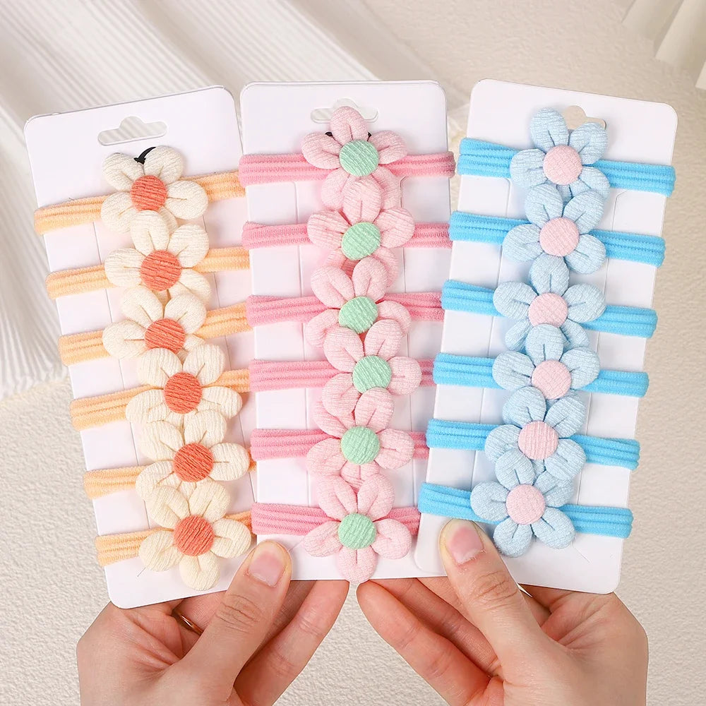 10Pcs/Lot Girls Headbands Flower Hair Strap Horsetail Head Rope Kids Braided Towel Ring Accessories
