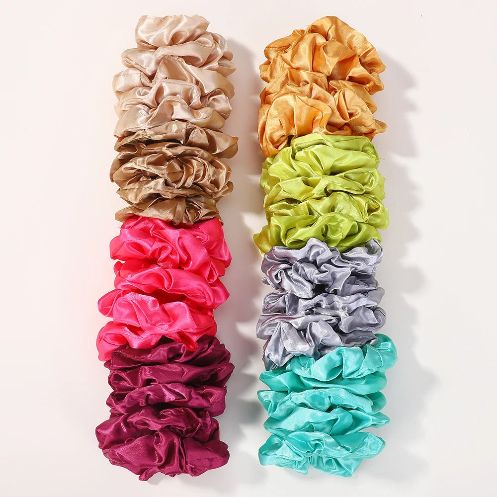 40Pcs Random Color Elastic Scrunchies Womens Low Ponytail Hold Headband Solid Color Ribbon Hair Band