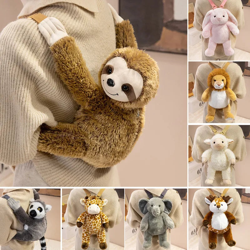 Hot 1pc 40cm Lovely Plush Sloth Alpaca Lemur Elephant Backpack Toy Cute Animal Shoulders Bag Lions Rabbit Giraffe Nice Gift