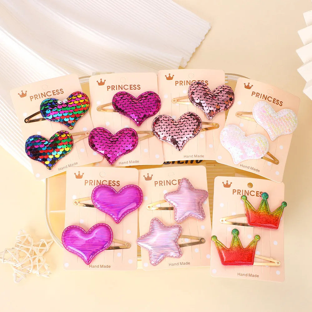 2Pcs Princess Sequin Star Heart  Hairpins Scale Cute for Girls Children Headwear Hairgrip Hair Clips Barrettes Hair Accessories