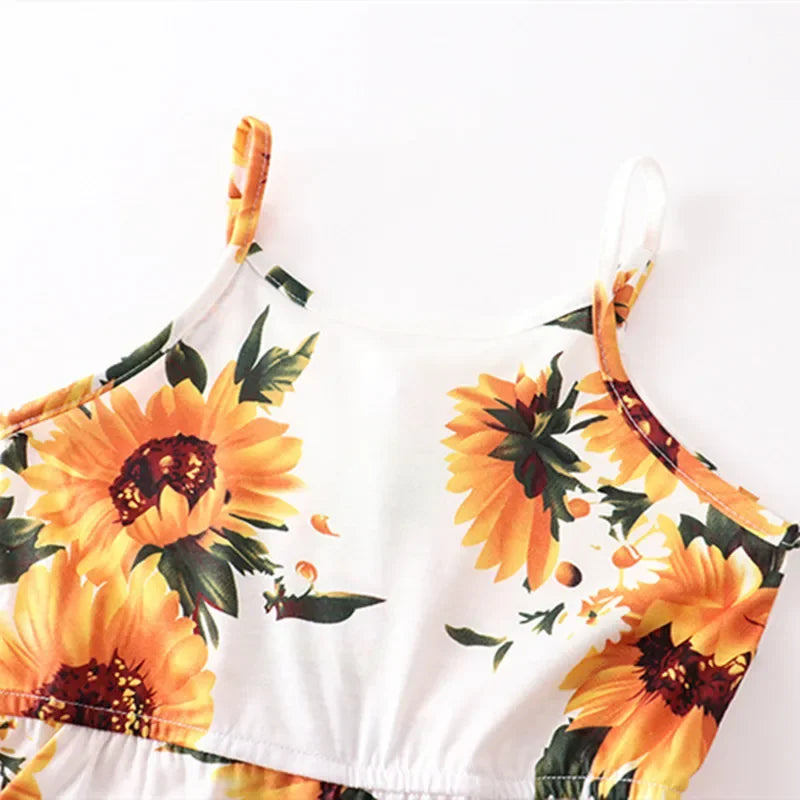 Summer Family Matching Outfits Women Jumpsuit Beach Girls Dresses Vestidos Baby Romper Mother Daughter Dress Children's Clothing