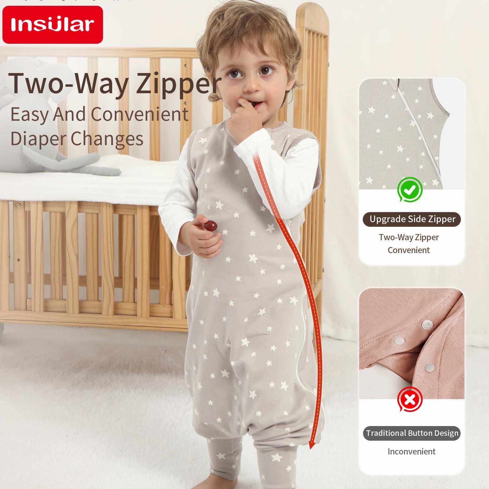 100% Cotton Baby Split Leg Sleep Sack Sleeveless Homewear Four Seasons Wear Two Way Zipper Comfortable Sleeping Bag for Infants