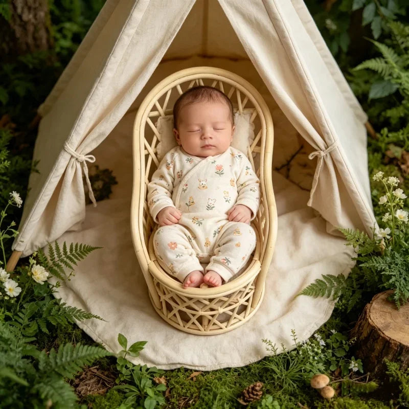 1pc Rattan Baby Bed Chair Round Sleeping Basket Newborn Photo Prop Studio Shooting Essential Infant Photography Accessory Supply