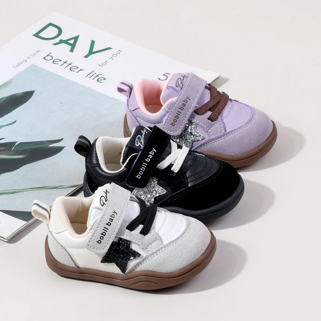 2025 Fashion Deisgn Baby Unisex First Walking Indoor Outdoor Sneakers With Glitter Star Decor Non-slip For 0-2Y Boys And Girls