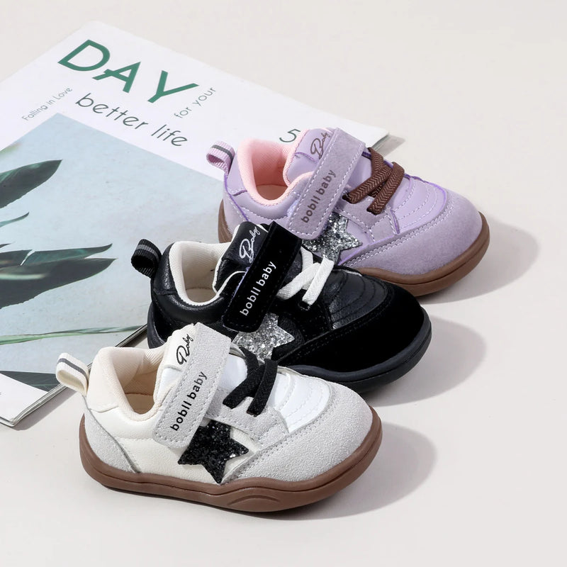 2025 Fashion Deisgn Baby Unisex First Walking Indoor Outdoor Sneakers With Glitter Star Decor Non-slip For 0-2Y Boys And Girls