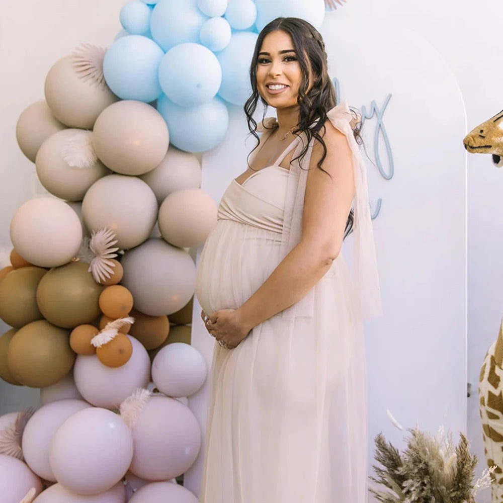 Maternity Summer Photography Dress Sleeveless Off Shoulder Soft Tulle Women Pregnancy Gown for Baby Shower Photoshoot