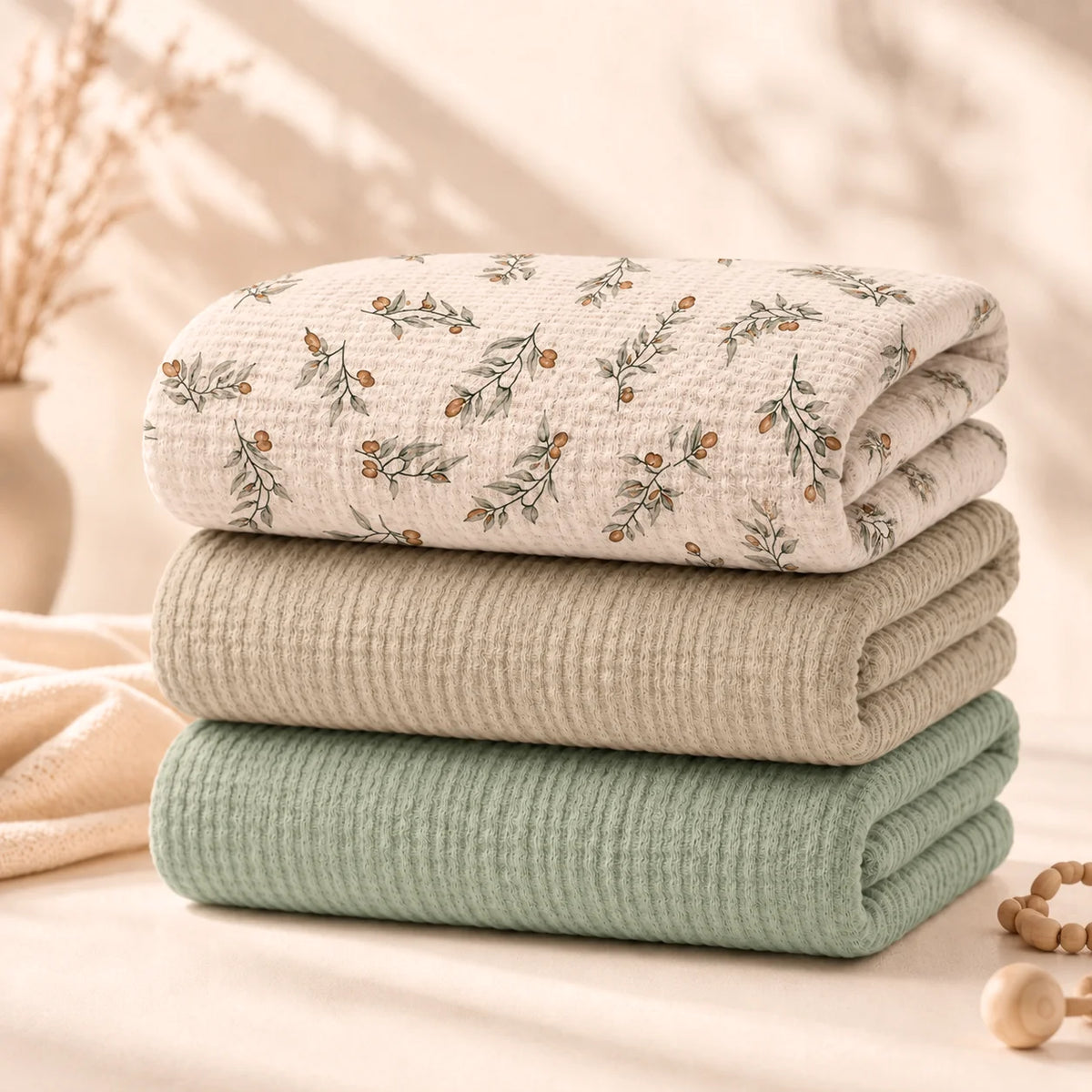 Baby Muslin Wrap Blanket Set 3 Pack Soft Breathable Double Layer Gauze Swaddle Bath Towel for Newborns