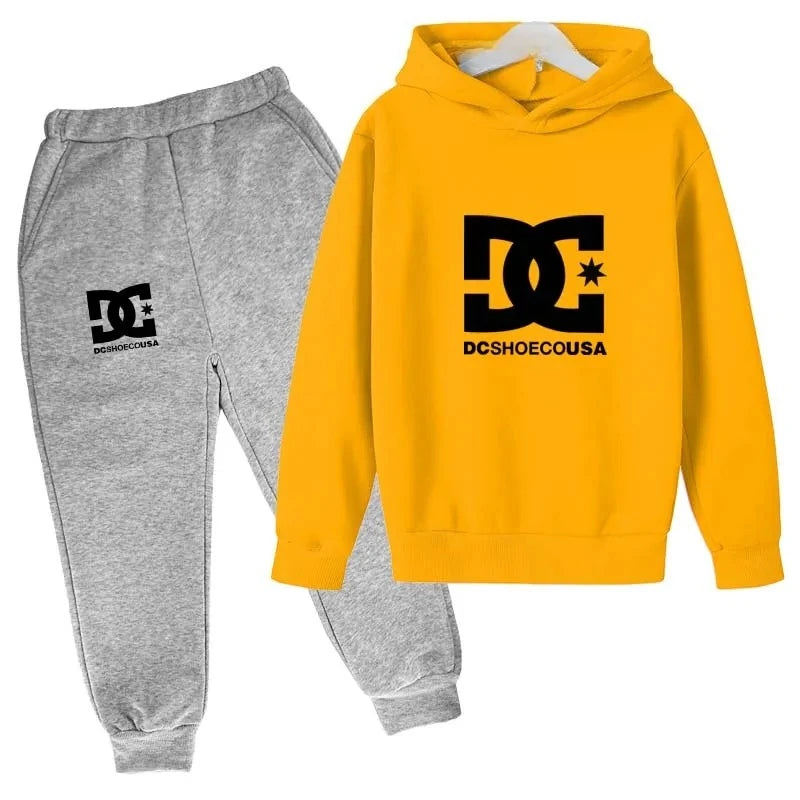 Kids Spring Autumn Casual Simple Print 2pcs Hoodie+Pants Tracksuits Trend Outfits Clothes Sets for 2-13 Years Boys and Girls